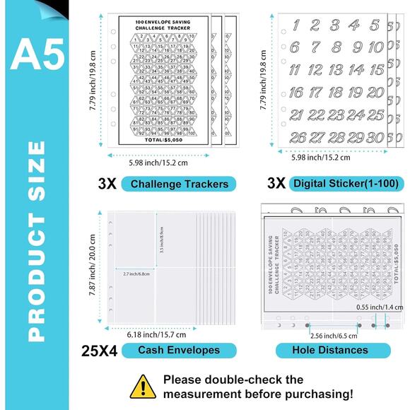 100 Day Money Savings Challenge Binder, Money Challenge Envelopes Save $5,050 - Picture 5 of 7